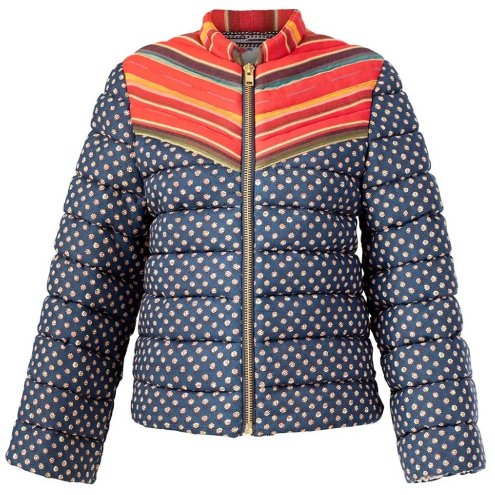 Alix of Bohemia Cody Patchwork Polka Dot Puffer Jacket Small - Picture 2 of 13